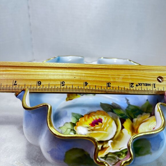 AQ 1891-1921 Hand-Painted Nippon Porcelain Ruffled Bowl Floral Design Gilded - Picture 10 of 11